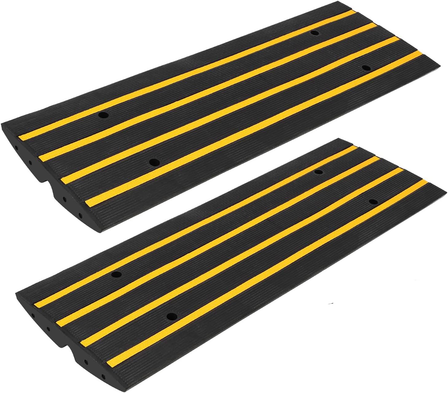 48" Driveway Ramp, 2 Pack Heavy Duty Rubber Curb Ramps for Cars, SUVs, Trucks | Low Profile Design with Water Drainage Channel | Garage & Sidewalk Transition Solution