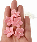 Global Sugar Art Blossom Sugar Cake Flowers with Pearl Stamens, Pink Unwired, 24 Count by Chef Alan Tetreault