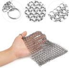 8"x6" Cast Iron Scrubber Stainless Steel Chainmail Cleaner for Pre-Seasoned Pans, Griddles, BBQ Grill and Pot Cookware Cleaning