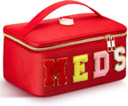Geetery Clear Makeup Bag Chenille Letter Meds Bag Travel Cases Preppy Patch with Zipper, Portable Cosmetic Toiletry Storage case for Women(Meds,Red)