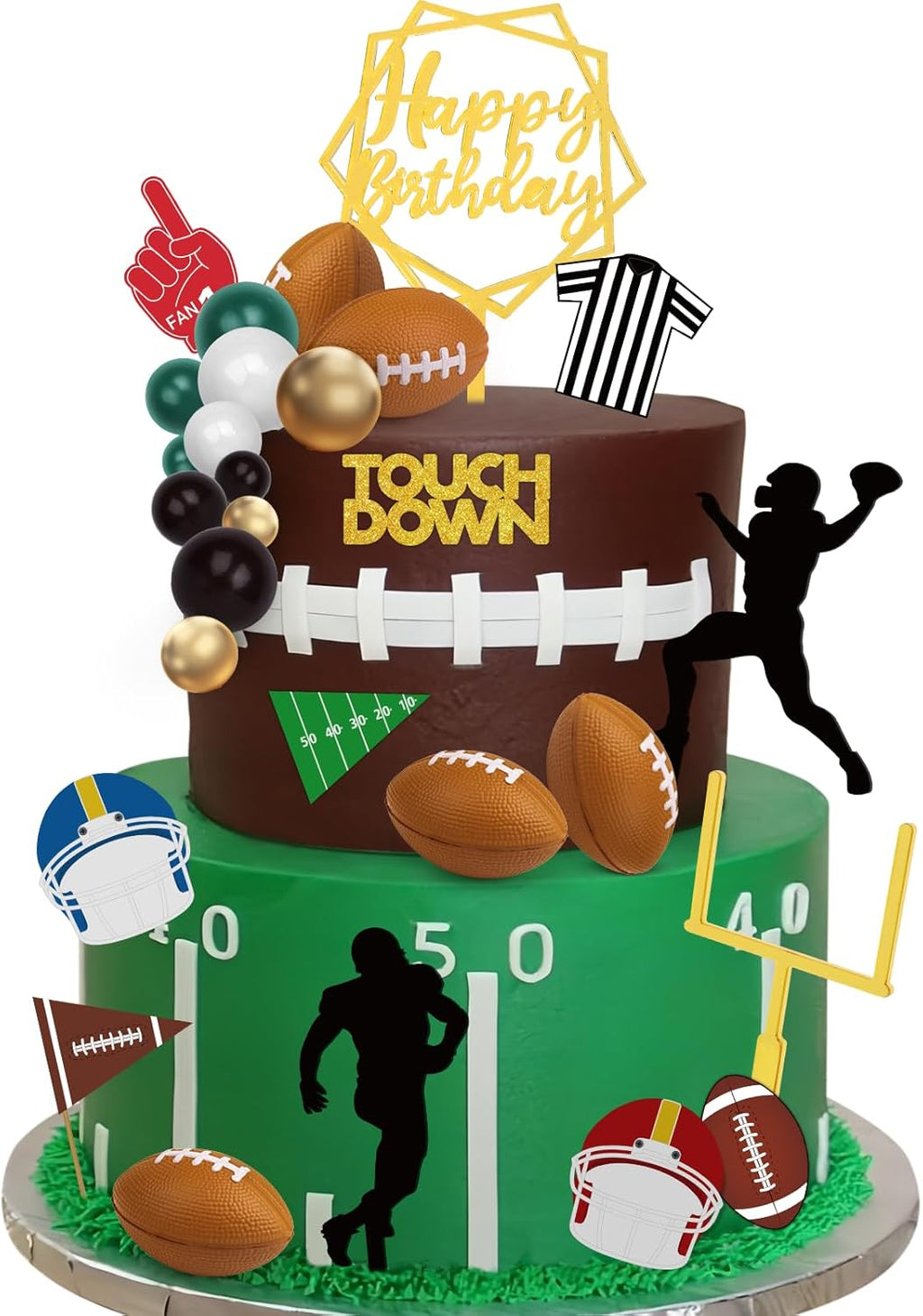 28 Pieces Football Cake Topper Football Players Cupcake Toppers Rugby Ball Happy Birthday Cake Picks Sports Theme Cake Decorations for Game Day Birthday Party Baby Shower Supplies