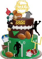 28 Pieces Football Cake Topper Football Players Cupcake Toppers Rugby Ball Happy Birthday Cake Picks Sports Theme Cake Decorations for Game Day Birthday Party Baby Shower Supplies