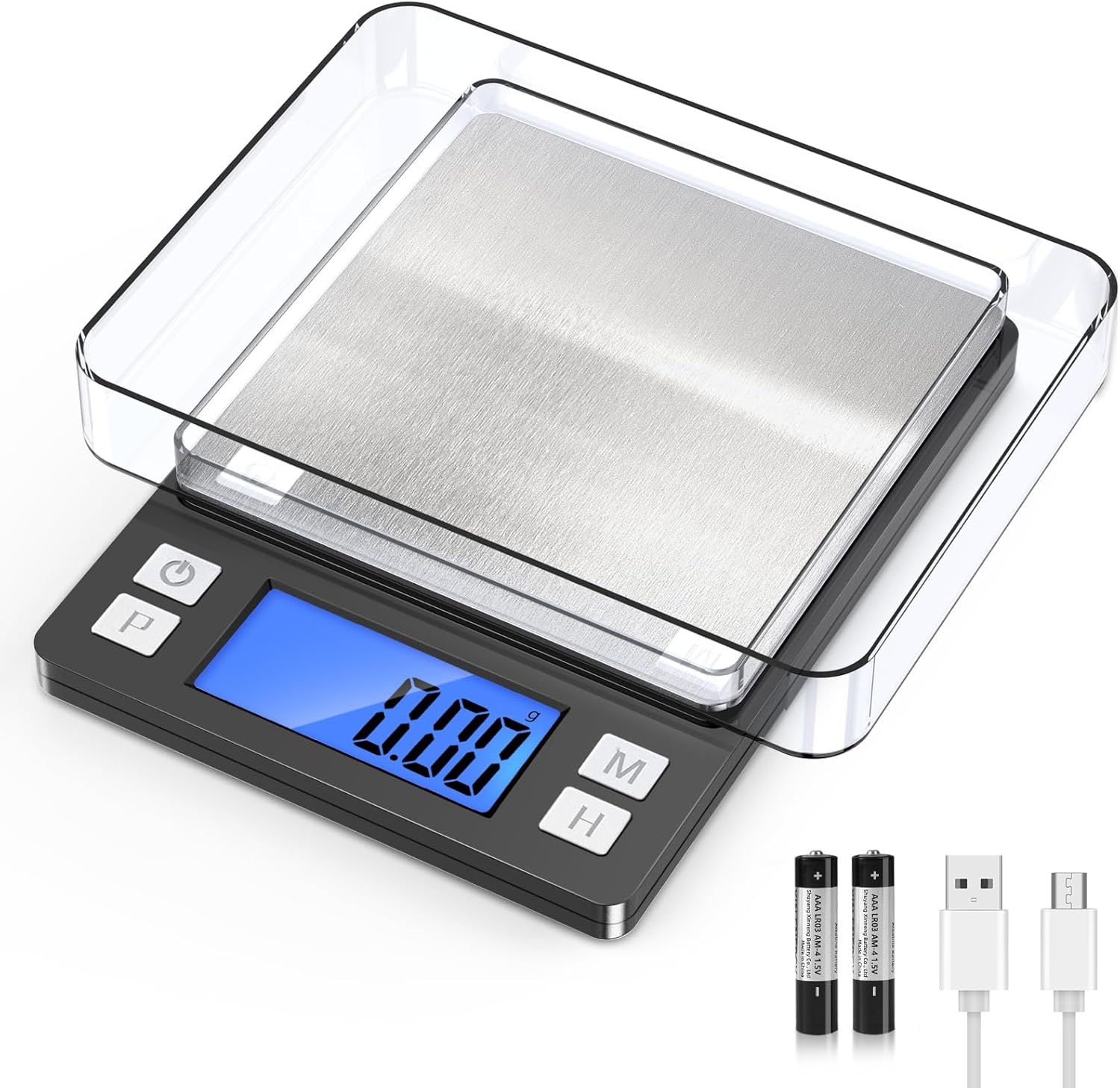 BOMATA 0.01g/1kg Upgraded Small Digital Scale, USB Rechargeable, with Larger Display and Hold,Tare Function, 9 Units, High Precision Digital Scale Grams and oz for Small Item, Kitchen…Grey