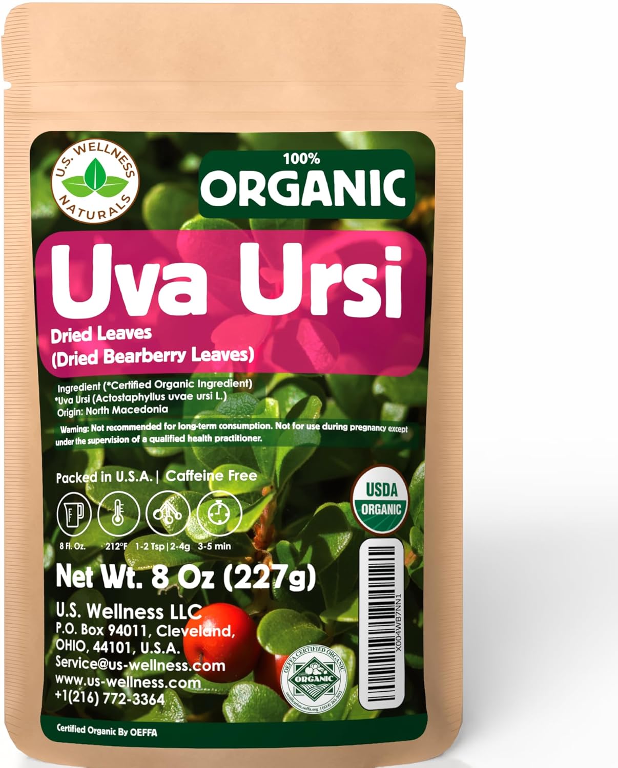 Organic Uva Ursi Dried Leaves - 8Oz (REAL WILD HARVEST) | 100% USDA Certified Organic | Loose Leaf (Arctostaphylos Uva-Ursi aka Bearberry Leaves aka Kinnikinnick) |Herbal Tea | Packaged in The USA
