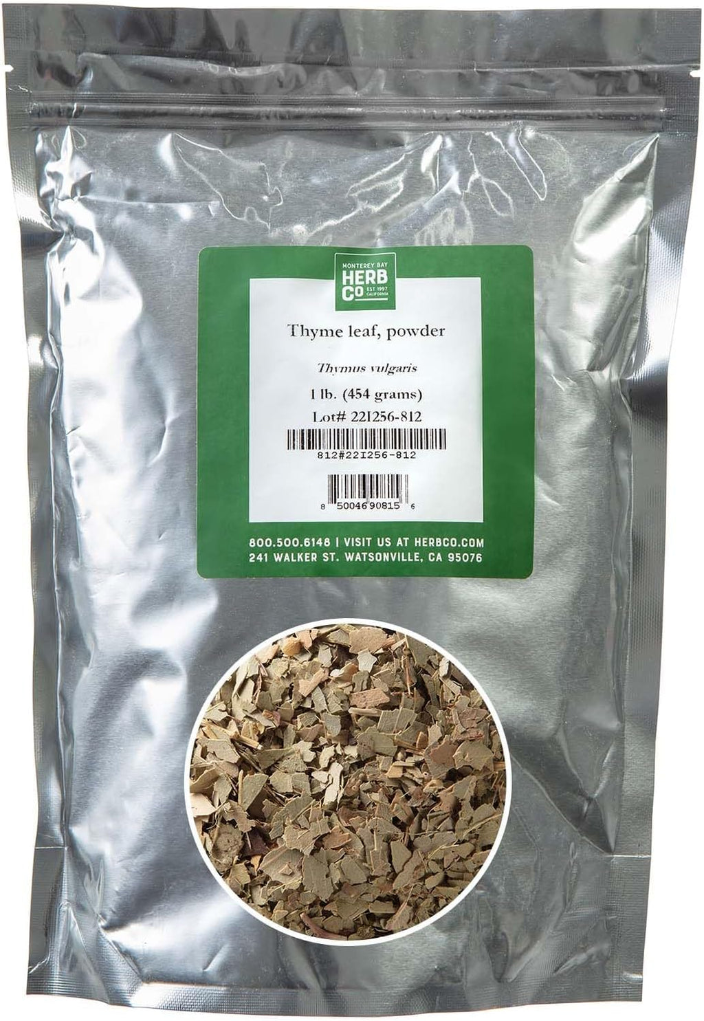 Thyme Powder, by Herb Co, Thymus Vulgaris, from Morocco, Kosher, for Cooking, Mouthwash and Skin Care Formulations, 1 lb