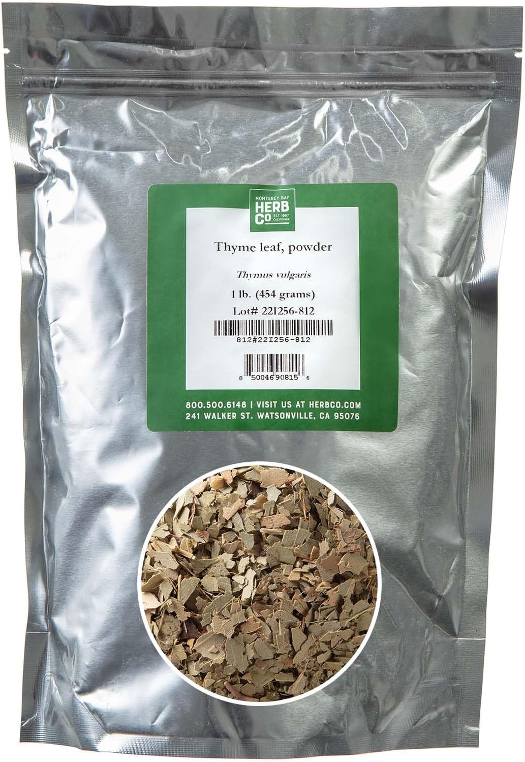 Thyme Powder, by Herb Co, Thymus Vulgaris, from Morocco, Kosher, for Cooking, Mouthwash and Skin Care Formulations, 1 lb