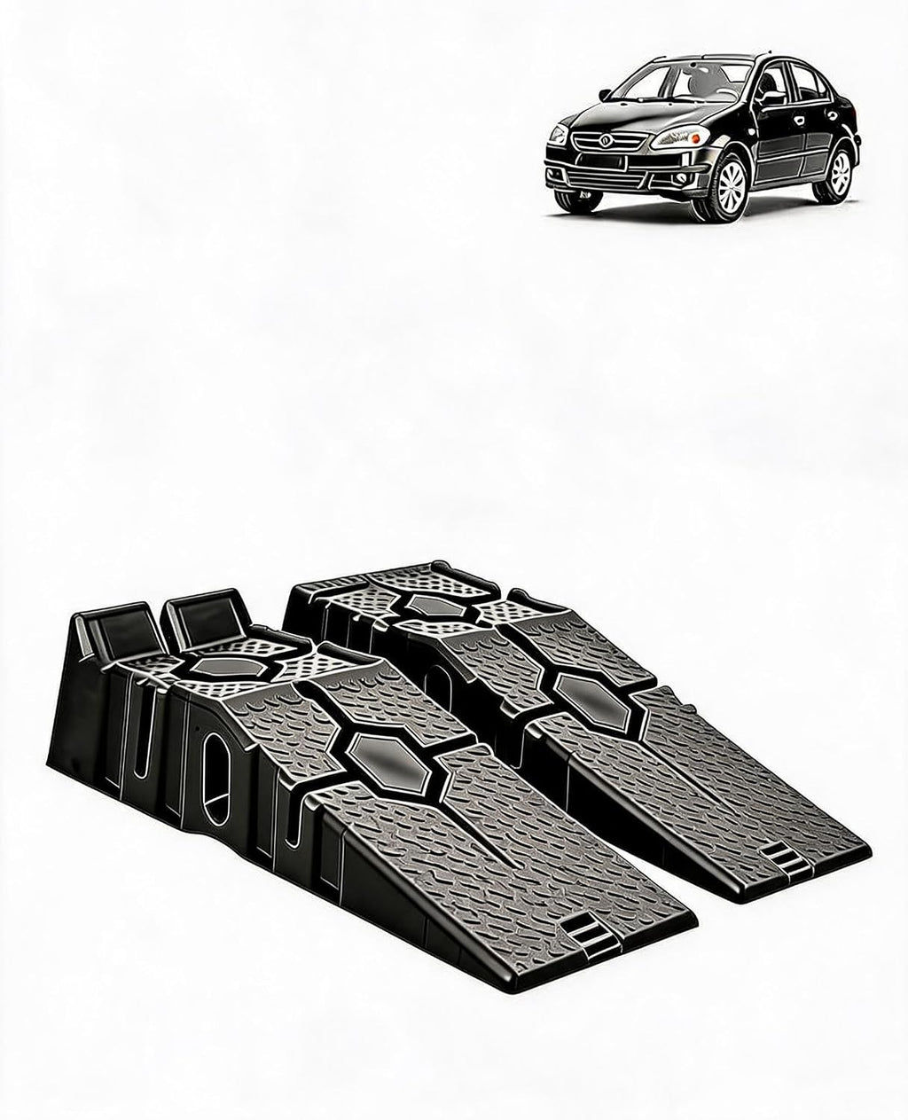 Low Profile Car Service Ramps 2 Pack, Reinforced Plastic Vehicle Lifting Ramps, 12000 LB Heavy Duty Garage Ramps with 6.7 Inch Lift Height, Portable Auto Repair Ramp for Home Garage, Car Oil Change, S