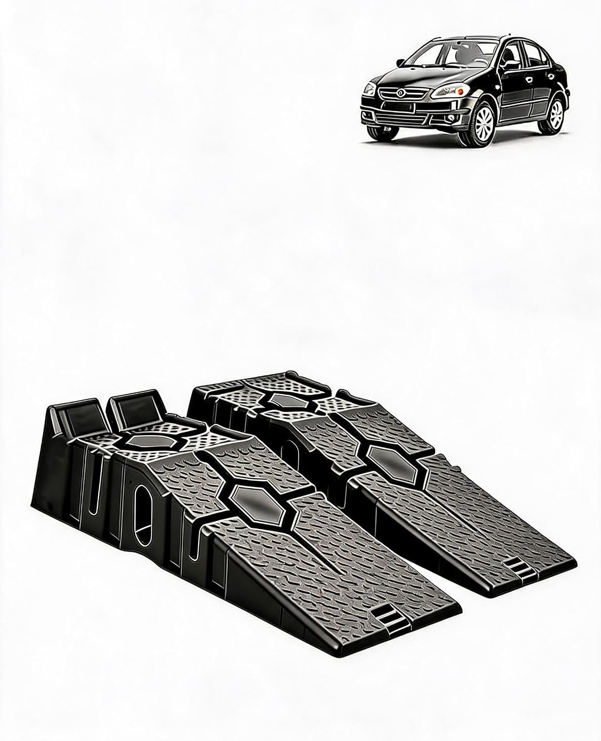 Low Profile Car Service Ramps 2 Pack, Reinforced Plastic Vehicle Lifting Ramps, 12000 LB Heavy Duty Garage Ramps with 6.7 Inch Lift Height, Portable Auto Repair Ramp for Home Garage, Car Oil Change, S
