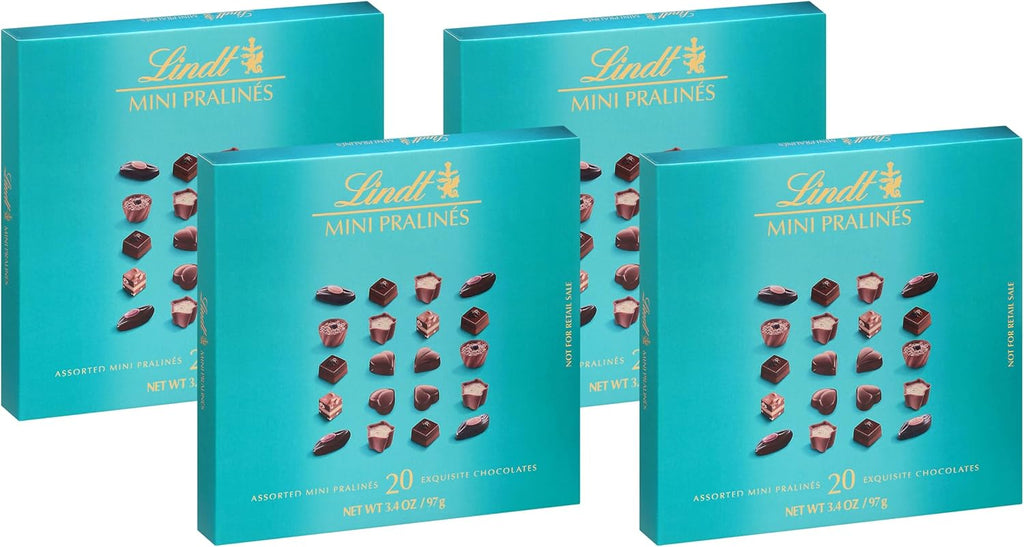 Lindt Mini Pralines, Assorted Chocolate Candy Pralines with Premium Filling, 3.4 oz Box (Pack of 4)