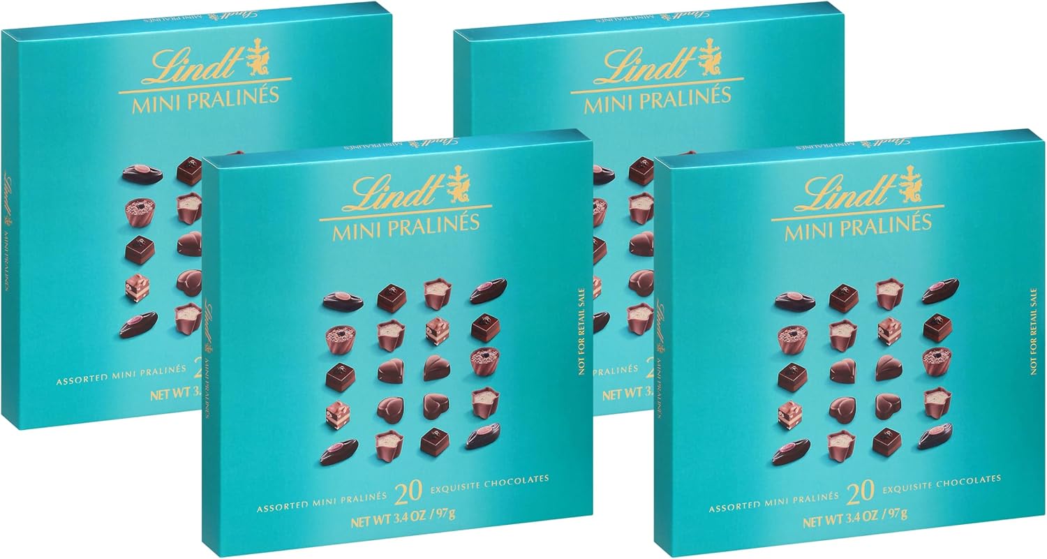 Lindt Mini Pralines, Assorted Chocolate Candy Pralines with Premium Filling, 3.4 oz Box (Pack of 4)