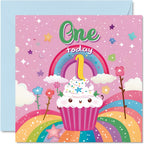 Stuff4 1st Birthday Card Girl - Cupcake Rainbow - Happy Birthday Card for 1 Year Old Girl, Age 1 Girls Cards, 5.7 Inch Bday Greeting