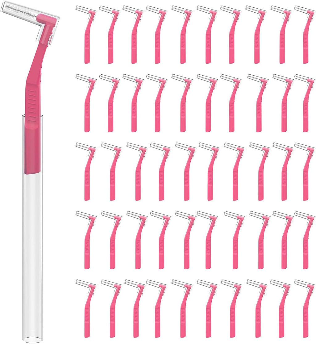 Fremouth 50 Count Angle Interdental Brushes with Extended Handle for Braces, Extra Tight(0.6mm), L- Shaped Interproximal Floss for Dental Plaque Removal Health