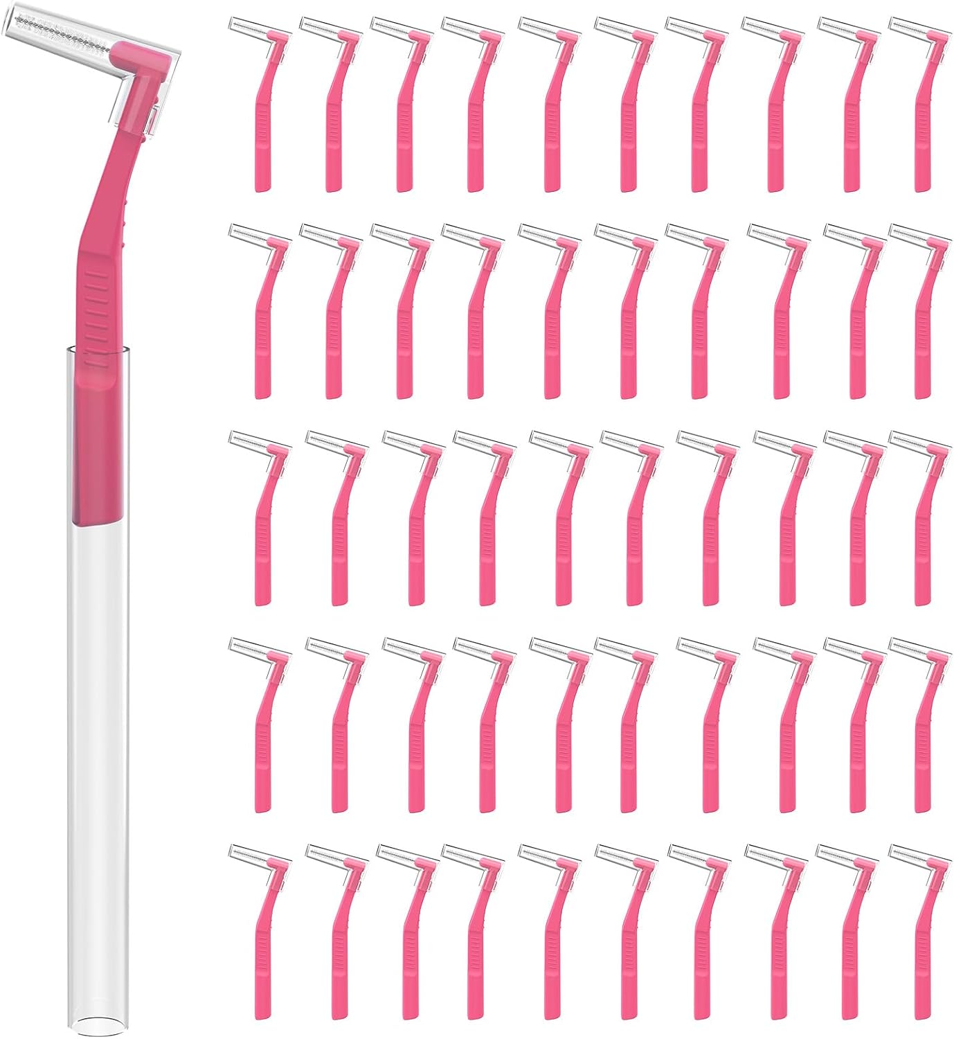Fremouth 50 Count Angle Interdental Brushes with Extended Handle for Braces, Extra Tight(0.6mm), L- Shaped Interproximal Floss for Dental Plaque Removal Health