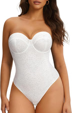 Nebility Strapless Shapewear Bodysuit for Women - Thong Body Suits Tummy Control Body Shaper Underwire Lace Corset Tube Top