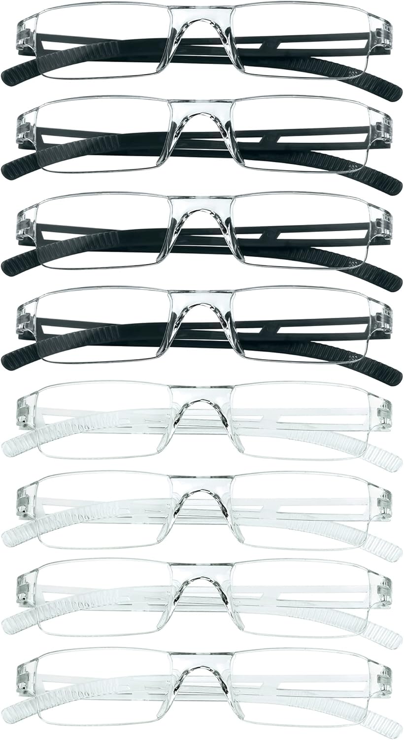 VisionGlobal 8 Pairs Reading Glasses, Blue Light Blocking Glasses, Computer Reading Glasses for Women and Men, Fashion Square Eyewear Frame (4black+4clear,+2.75 Magnification)