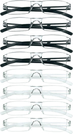 VisionGlobal 8 Pairs Reading Glasses, Blue Light Blocking Glasses, Computer Reading Glasses for Women and Men, Fashion Square Eyewear Frame (4black+4clear,+2.75 Magnification)
