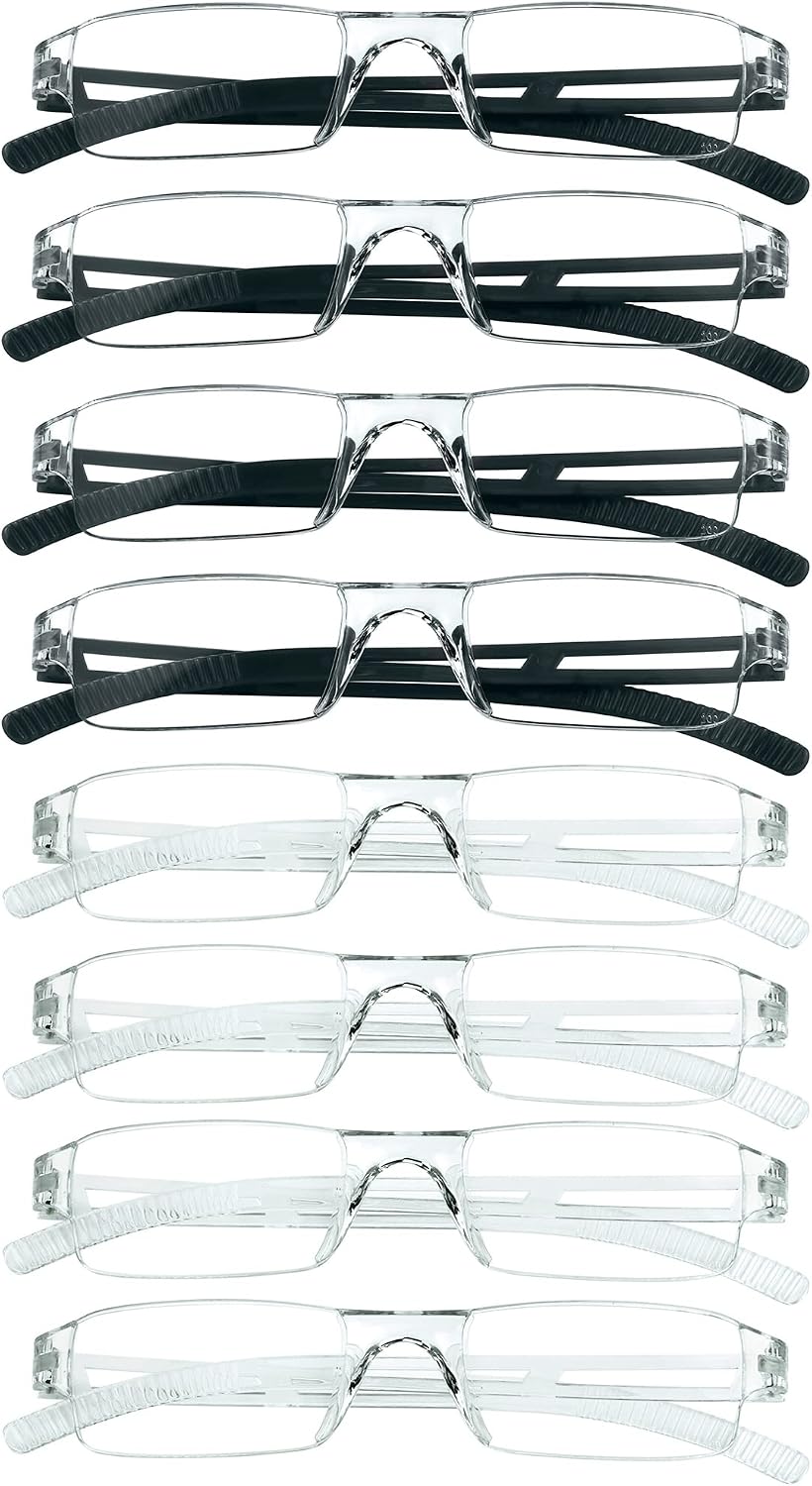 8 Pack Reading Glasses, Blue Light Blocking Computer Reading Glasses for Women and Men, Lightweight Readers (4 Black+4 Clear,+2.50Magnification)