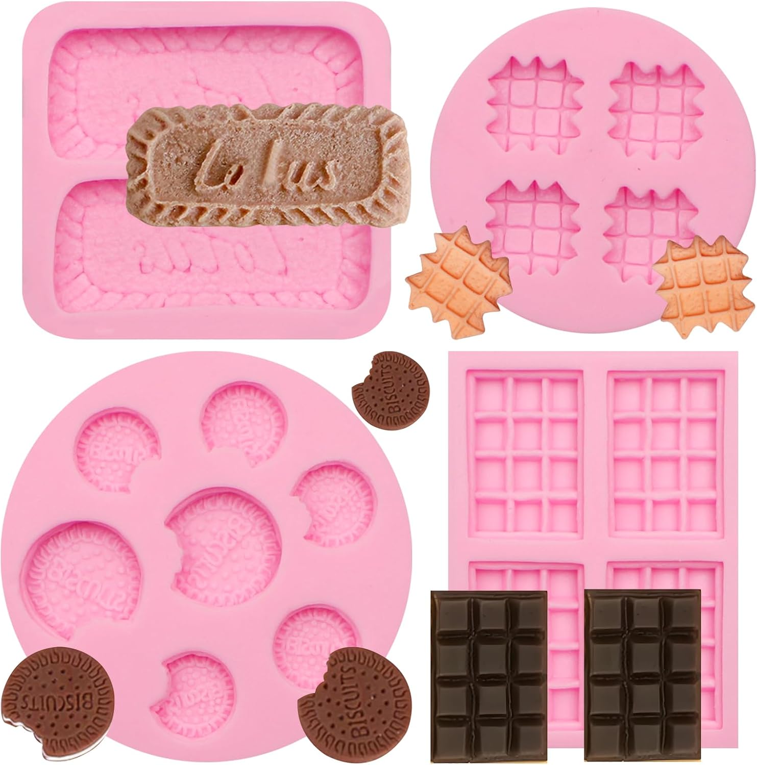 Biscuit Silicone Mold Chocolate Silicone Molds 4 Pcs, Waffle Cookies Fondant Mold for Cake Decoration Candy Cupcake Topper Cake Polymer Clay Crafts Epoxy Resin