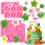 Tropical Flower Leaf Silicone Mold, 4 Pcs Hibiscus Plumeria Flower Fondant Molds Tropical Palm Leaves Chocolate Molds Silicone for Fondant Candy Cake Decoration Cupcake Topper Gum Paste Polymer Clay