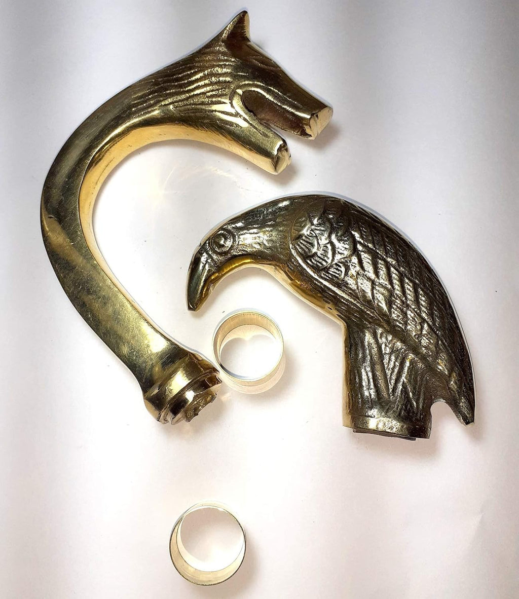 2 Wolf Head Brass Handle Walking Stick Design Vintage Walking Stick in Chrome Finish