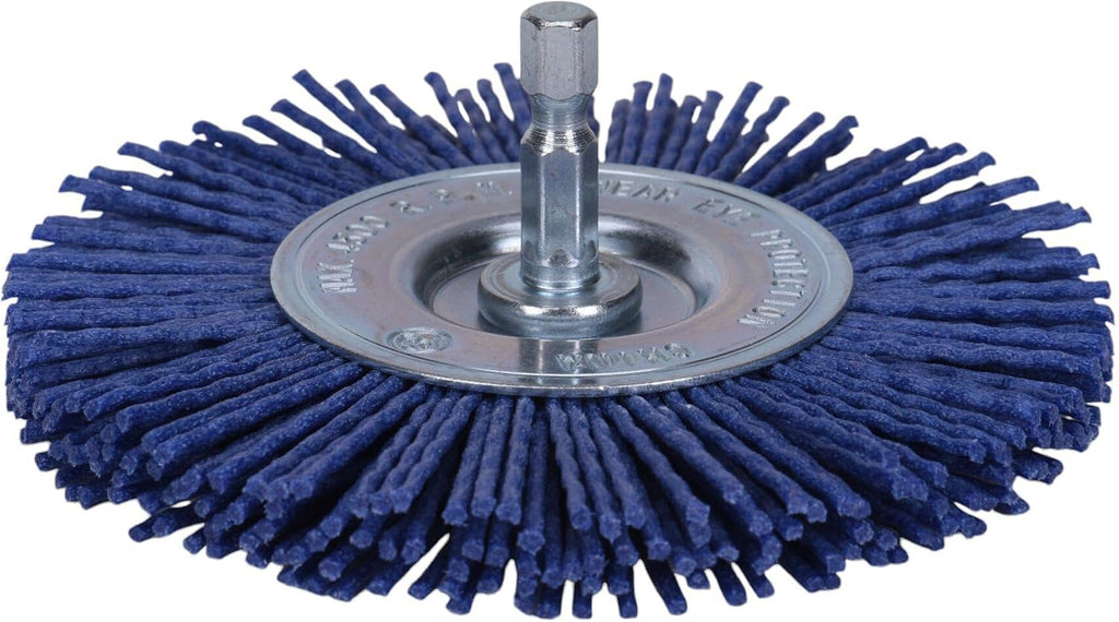 Century Drill & Tool 77443 4" Fine Nylon Radial Brush, 150 Grit, 1/4" Quick Change Shank, 4,500 RPM - Nylon Bristles for Metal, Wood, Plastic, Masonry