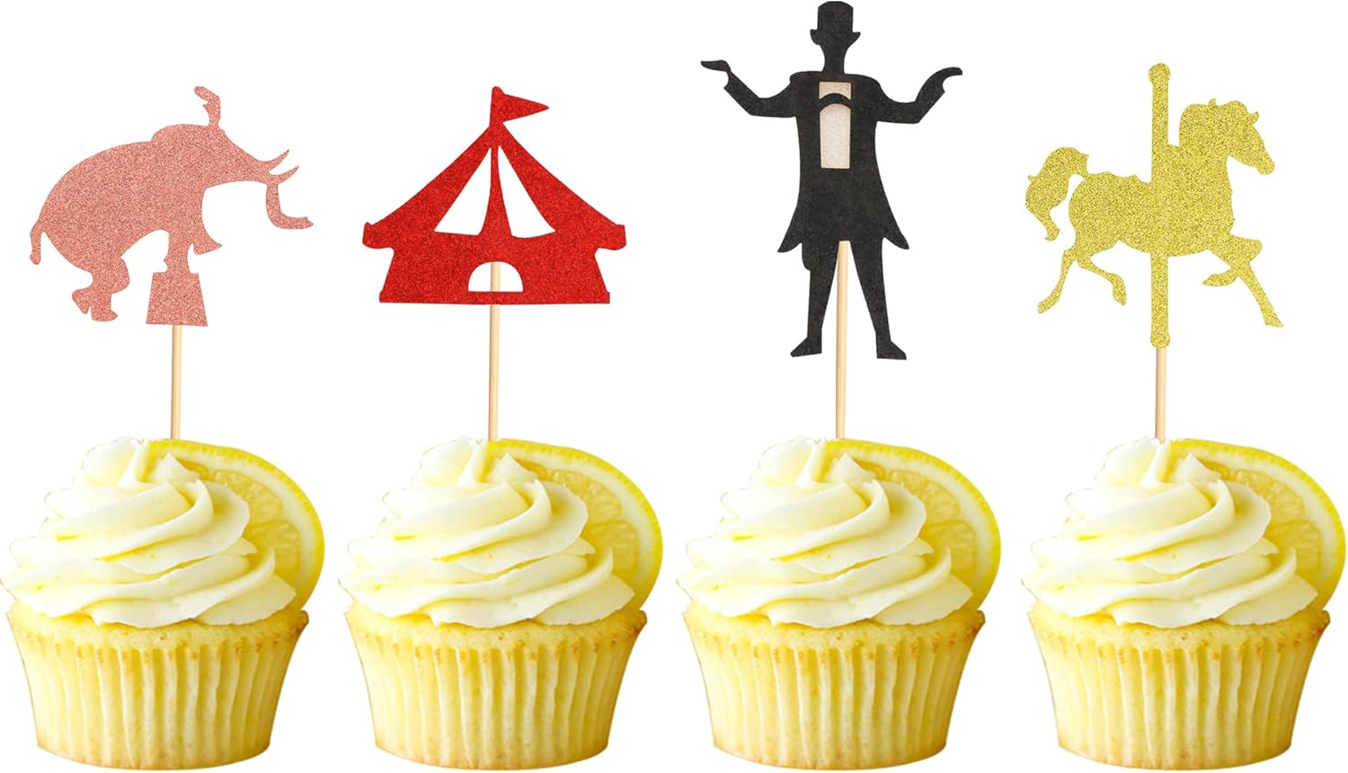 Pack of 48 Circus Theme Cupcake Toppers Glitter Magician Elephant Horse Cupcake Picks Baby Shower Kids Birthday Party Carnival Decorations Cake Decorations Supplies