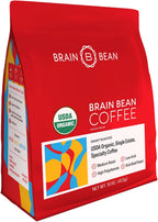 Brain Bean Organic Coffee – Smooth Taste & Rich Medium Roast – High Antioxidant & USDA certified organic for Cognitive Support, Mood Enhancement & Toxin Removal - Whole Bean Coffee – 16 oz (1-Pack)