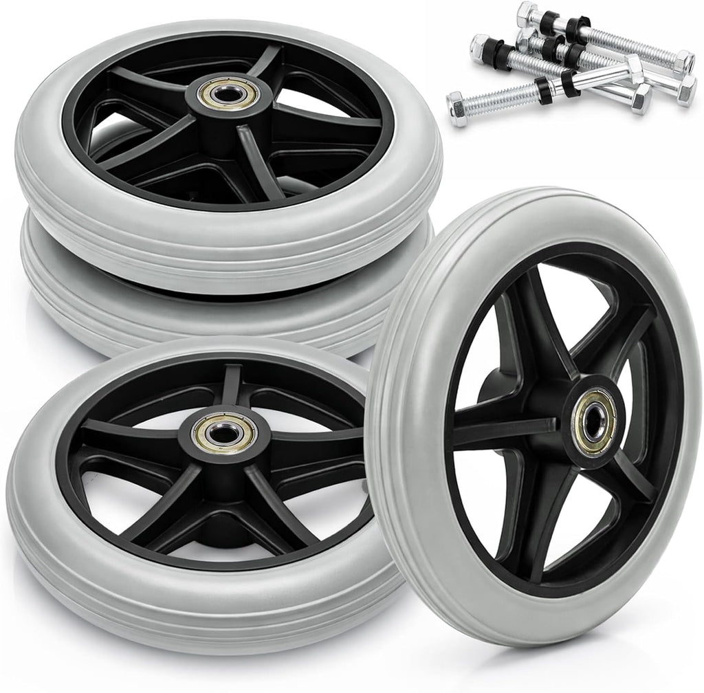Covzoe 4 Pieces Wheelchair Front Wheels, 6 Inch Replacement Walker Wheels with 4 Axles, Anti Slip Rollator Wheel PU Tires Accessories for Safe Rolling, Gray