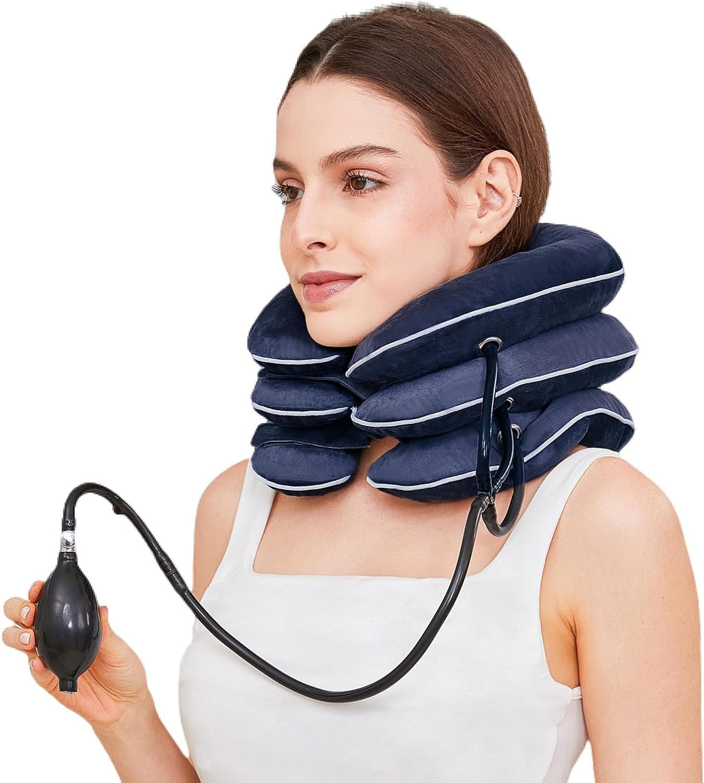 Neck Stretcher for Pain Relief, Adjustable Inflatable Cervical Traction Device, Neck Brace for Home Use, Supports Neck Decompression & Spine Alignment，Gifts for Women (Sky Blue)