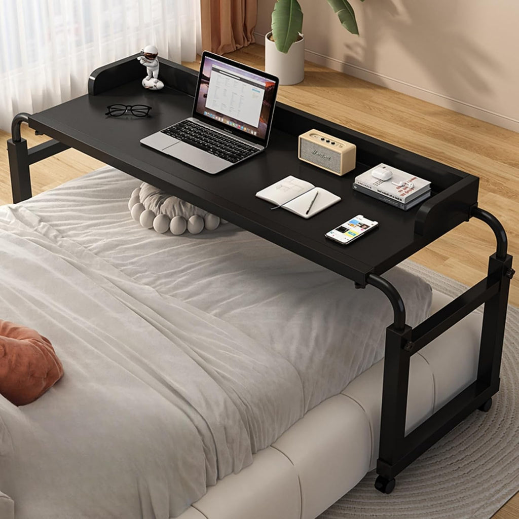 ZAIHW Overbed Table with Wheels, Adjustable Height 65-95cm (25.6-37.4in), Width 100-230cm (39.4-90.6in), Black