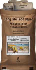 MRE Entrees Variety Pack (6-Pack) – Beef & Chicken Combo – Main Courses Only (Not Full Meals) – Long Shelf Life – 2024+ Production Dates by Long Life Food Depot – Meals Ready to Eat