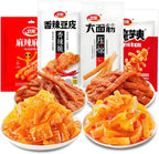 Chinese Spicy Snack Variety Pack, 4 Flavors - soybean skin, Gluten Strips, Konjac Jelly, Spicy Bars, Non-Fried, 60g-80g Bags