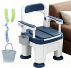 Bedside Commode for Seniors, Portable Anti-Slip Bedside Commode with Armrest Seat Height Adjustable, Rugged Construction Adult Potty Chair for Seniors Load 882Lbs Blue