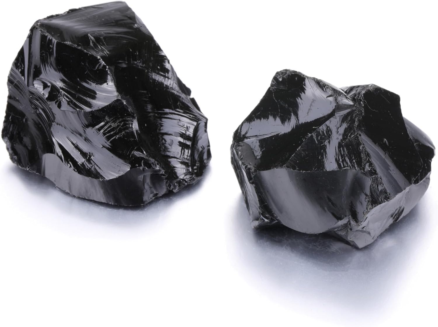 Jovivi 2pcs Raw Black Obsidian Crystals,Large 1.6-2.2" Healing Crystals Natural Rough Stones Crystal for Tumbling, Cabbing, Home Decoration, Polishing, Wicca & Reiki