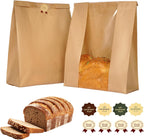 25 pcs Paper Bread Bags, Sourdough Bread Bags for Homemade Bread, Large Bakery Bags with Window for Packaging Baked Goods, Loaves, Label Seal sticker included