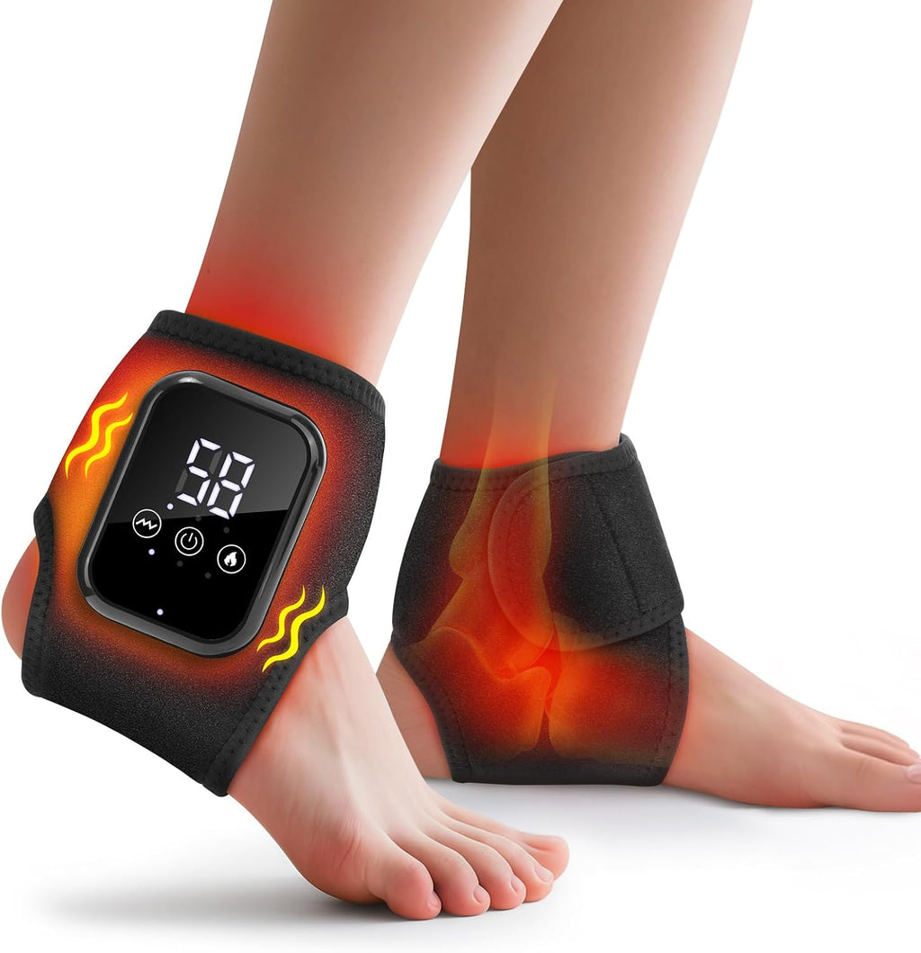 2 Pack Cordless Ankle Heating Pad, Ankle Massager with Heat for Pain Relief, Heated Foot Brace Wrap with 3 Temperature Levels and 3 Vibration Modes for Men and Women, Auto Shut Off