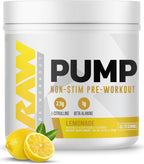 RAW Pump Stim Free Pre Workout (Lemonade) - Non-Stimulant Pre Workout Supplement Powder Nitric Oxide Booster - Pre Workout Supplements Drink for During Workout - 40 Servings