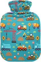 Construction Vehicles Teal Blue Hot Water Bottle with Soft Cover Feet Warmer with Soft Cover Warm Water Heat Bottles for Menstrual Cramps Pain Relief Medium
