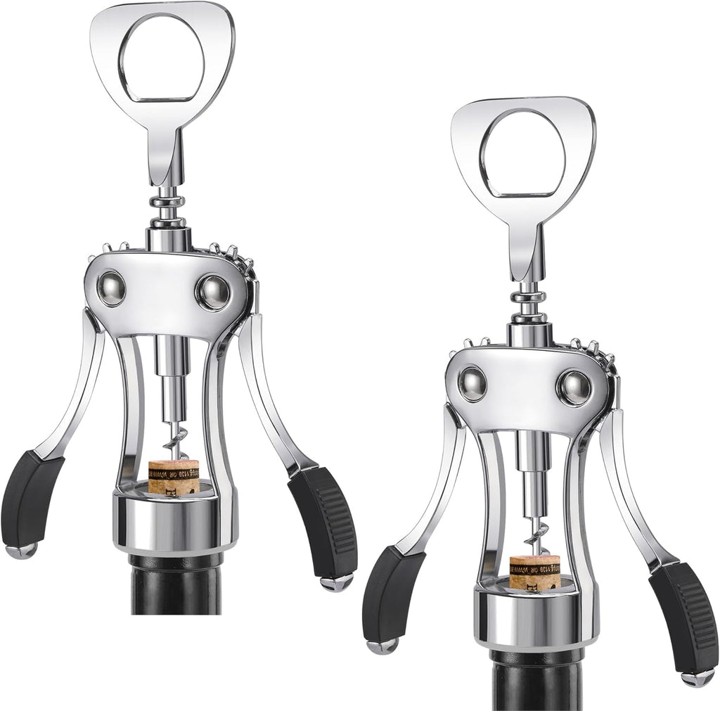 KORCCI Wine Opener 2 Pcs, Wine Bottle Opener, Zinc Alloy Wing Corkscrew Heavy Duty, Cork Screw Beer Opener for Bartenders, Multifunctional Bottle Opener for Kitchen, Restaurant, Bar, Waiters （Silver）