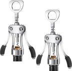 KORCCI Wine Opener 2 Pcs, Wine Bottle Opener, Zinc Alloy Wing Corkscrew Heavy Duty, Cork Screw Beer Opener for Bartenders, Multifunctional Bottle Opener for Kitchen, Restaurant, Bar, Waiters （Silver）