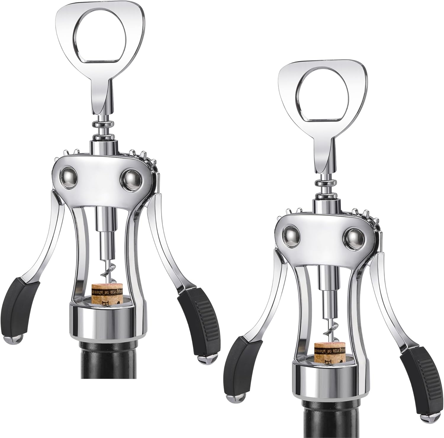 KORCCI Wine Opener 2 Pcs, Wine Bottle Opener, Zinc Alloy Wing Corkscrew Heavy Duty, Cork Screw Beer Opener for Bartenders, Multifunctional Bottle Opener for Kitchen, Restaurant, Bar, Waiters （Silver）