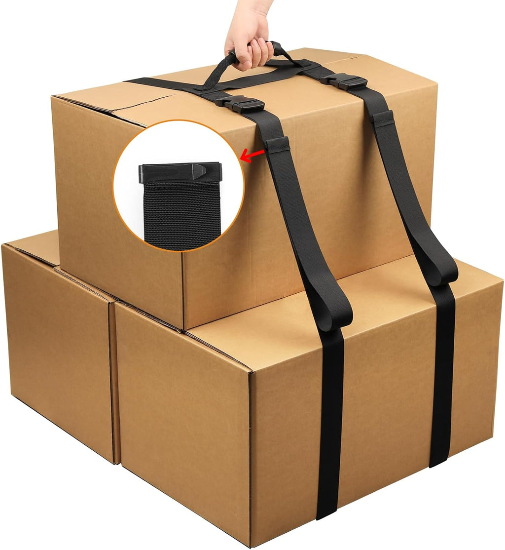 137.8 Inch Box Carrying Strap with Handle, Extra-Long Adjustable Heavy Duty H-Shaped Style Straps with Strap Organizer Clip, Handheld Belt Designed for Safely Lifting Large Boxes, Easy to Move Luggage