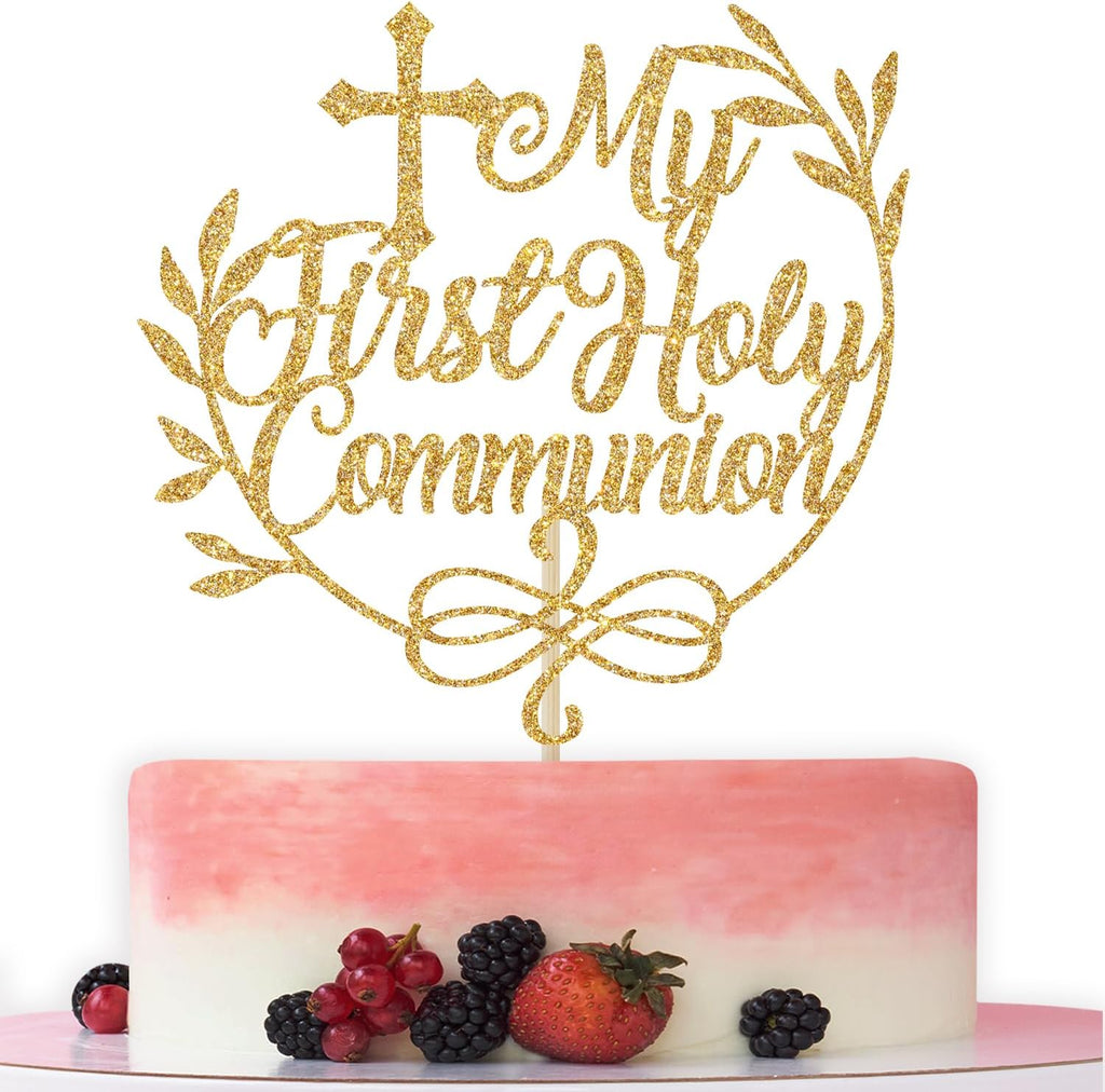 My First Holy Communion Cake Topper, Baptism Cake Decor, First Communion Decorations, Wedding Christening Baby Shower 1st Birthday Party Decorations, Gold Glitter