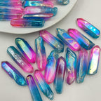 3pc/Lot Electroplated Titanium Aura Crystal Wand Point Healing Natural Quartz Stone Mineral Specimen Home Room Decor Blue Pink