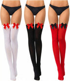 Boao 3 Pairs Thigh High Stockings Thigh High Socks with Bow for Women over Knee Lingerie Stockings for Cosplay Daily Wear
