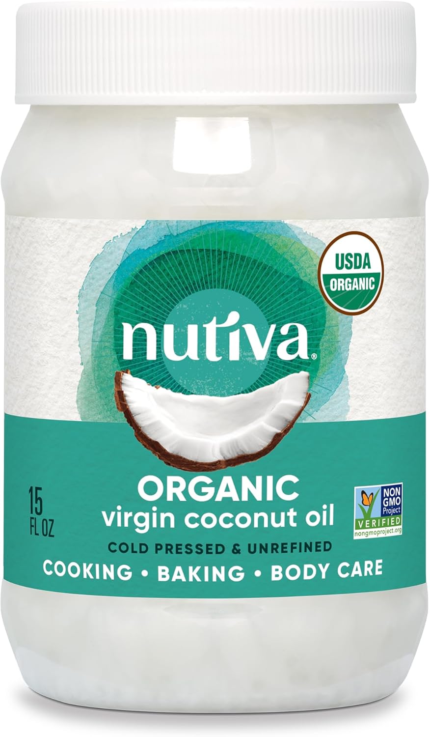 Nutiva Organic, Cold-Pressed, Unrefined, Virgin Coconut Oil from Fresh, non-GMO, Sustainably Farmed Coconuts, 15-ounce