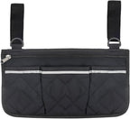 Wheelchair Side Bag with Reflective Stripe, Armrest Storage Pouch Organizer, Walker Accessory Pocket for Rollators Mobility Scooters, Black