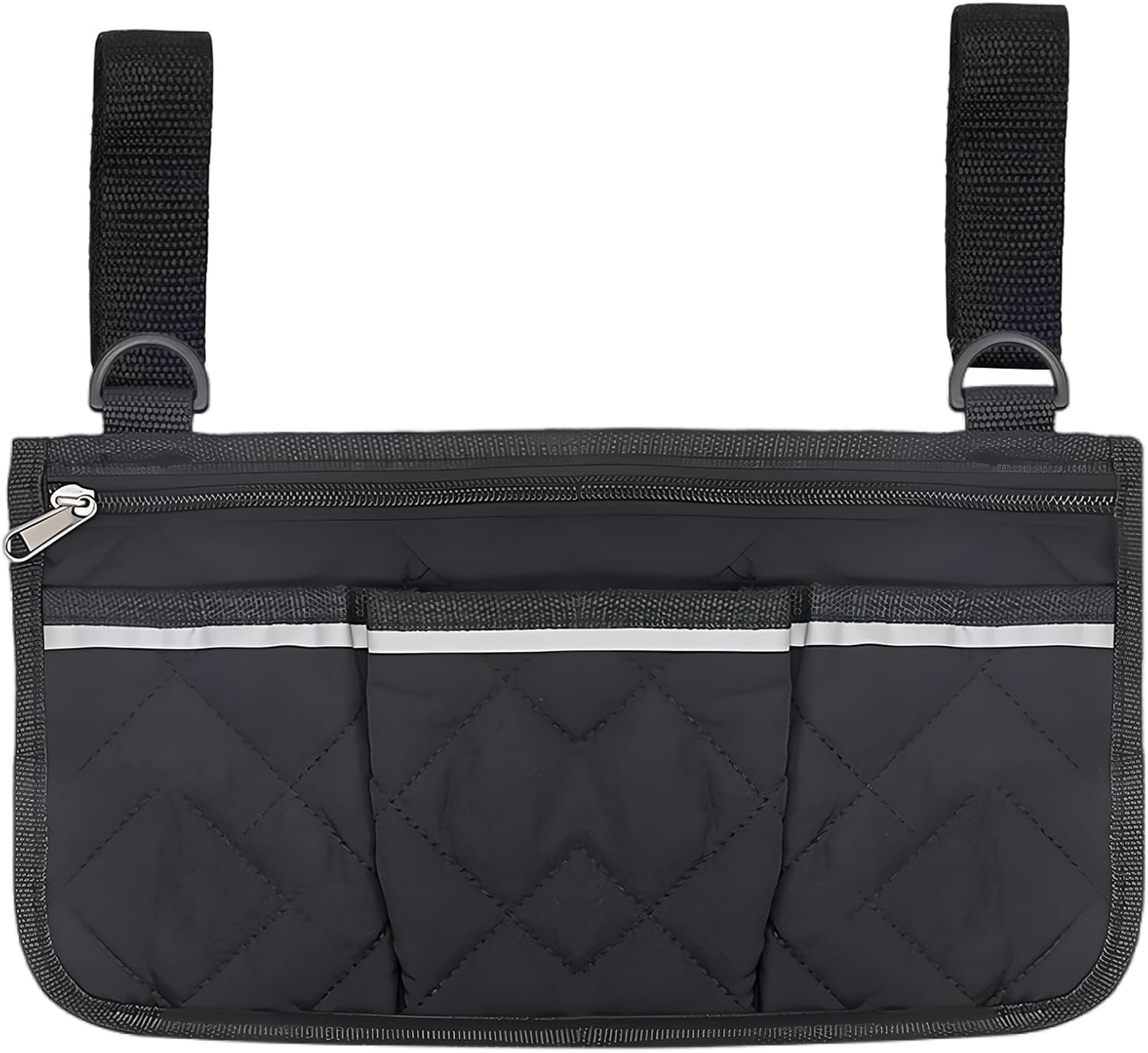 Wheelchair Side Bag with Reflective Stripe, Armrest Storage Pouch Organizer, Walker Accessory Pocket for Rollators Mobility Scooters, Black