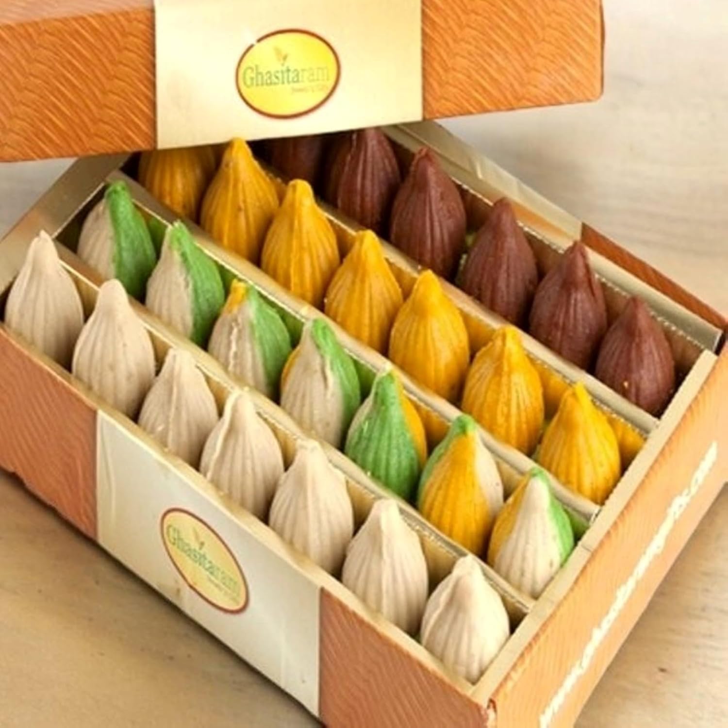 Ghasitaram Gifts Indian Sweets - Sweets Ganesha Chaturthi Gifts Modaks Sugarfree Pure Kaju Assorted Modaks 800 GMS