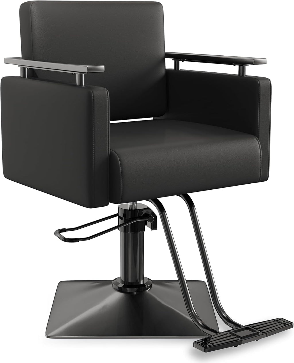 Baasha Professional All Black Salon Chair, Luxury Hydraulic Styling Chair with Soft PU Leather, High-Density Foam Cushion, 360° Swivel, Heavy-Duty Steel Frame, 330 lbs Capacity, Ergonomic Design